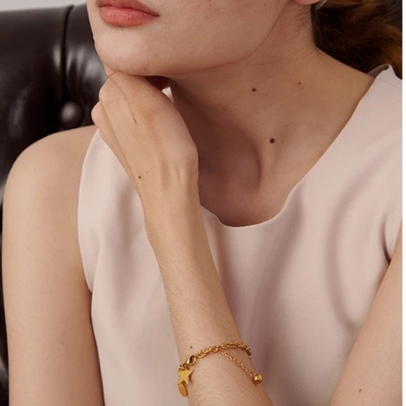 new Unique 18k Gold Plated Chain Star Celestial Layering Bracelet - Picture 2 of 12